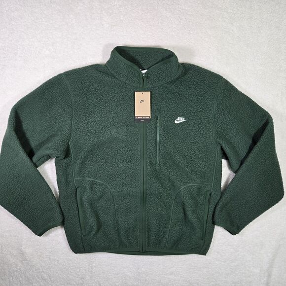 Nike Sportswear Club Mens Large Fleece Sherpa Green Zip Up Jacket FZ0888 323 L - Picture 1 of 7